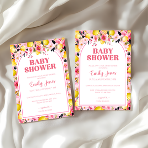 Baby Shower Invitation - Pink Lemon Citrus Summer Floral BS113