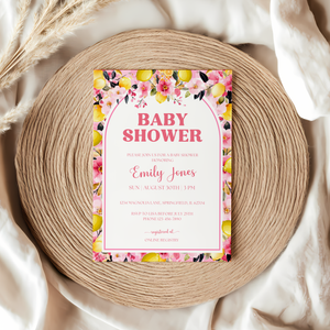 Baby Shower Invitation - Pink Lemon Citrus Summer Floral BS113