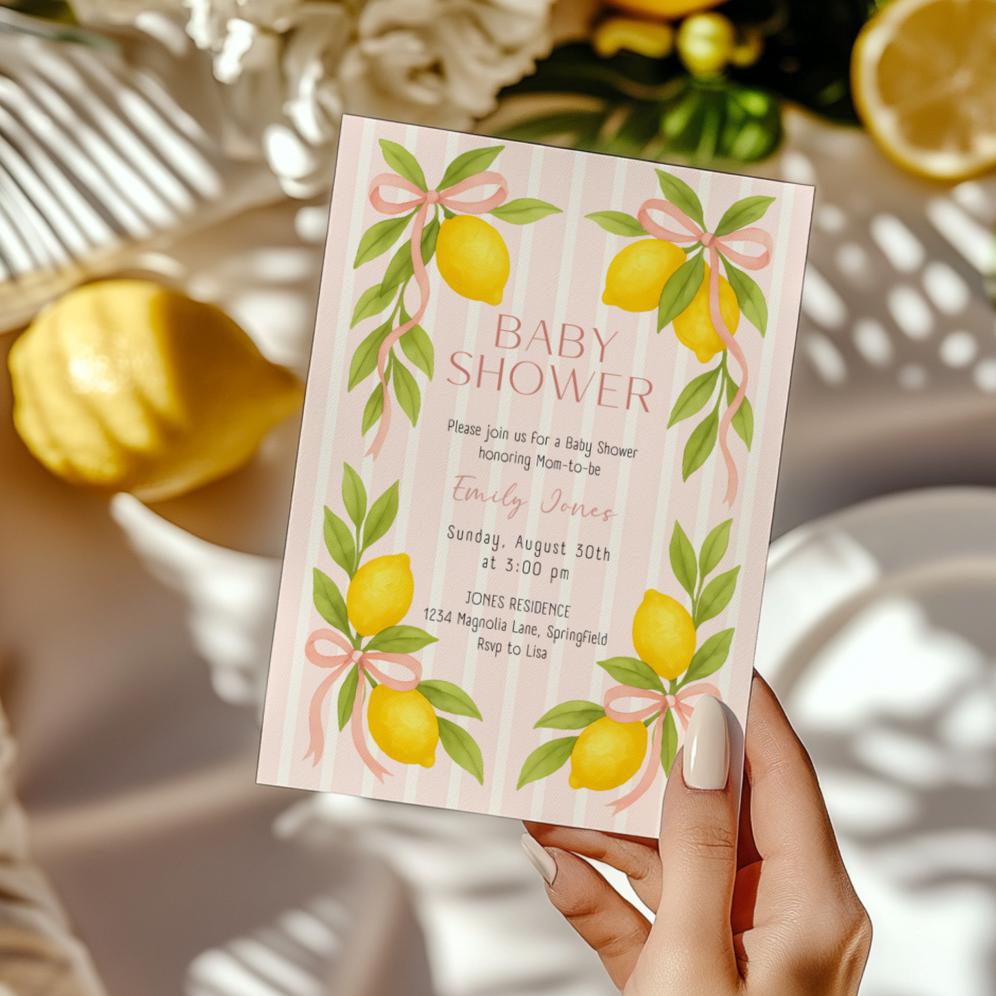 Baby Shower Invitation - Pink Lemon & Bows Ciao Baby Girl BS173