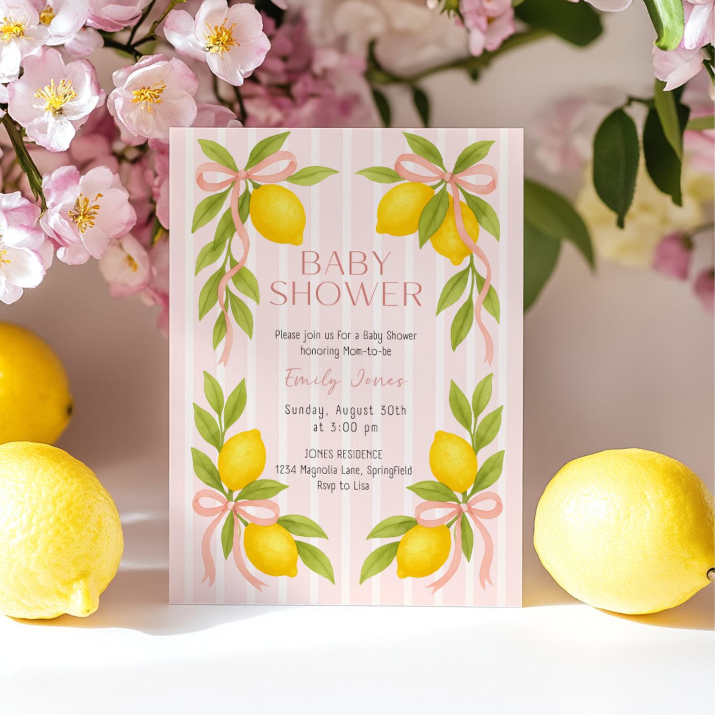Baby Shower Invitation - Pink Lemon & Bows Ciao Baby Girl BS173