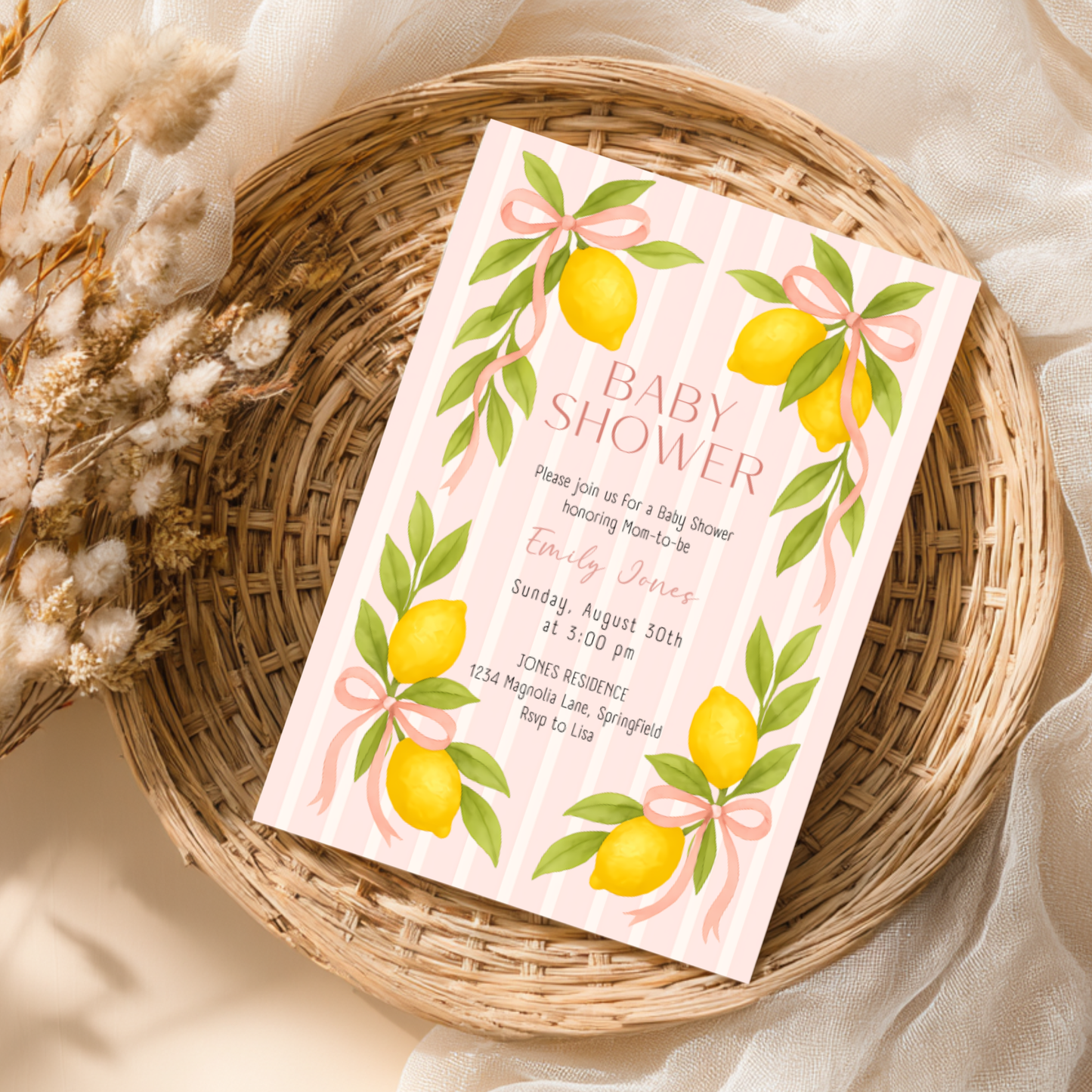 Baby Shower Invitation - Pink Lemon & Bows Ciao Baby Girl BS173