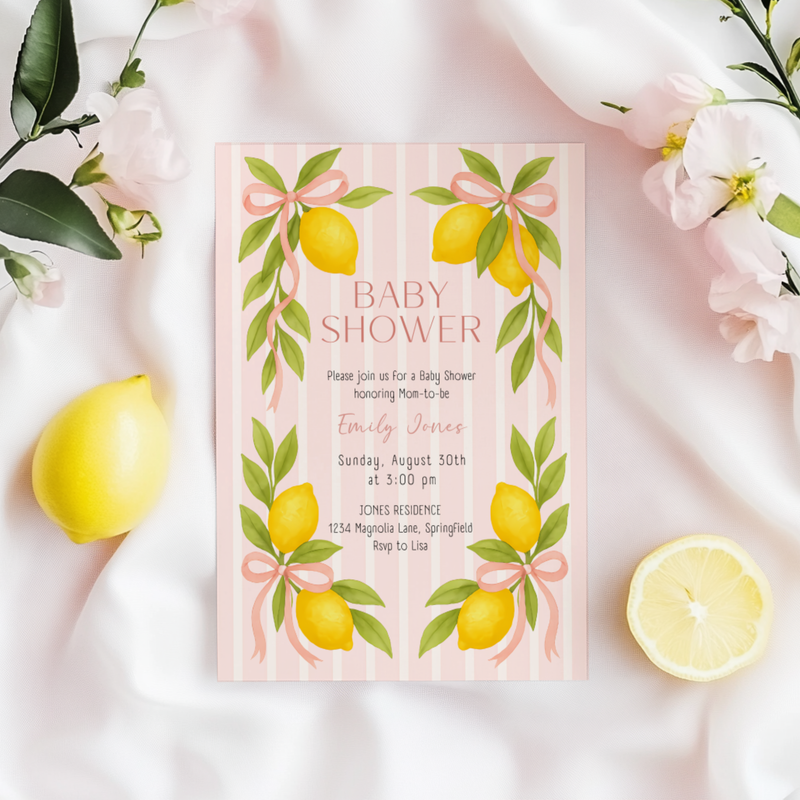 Baby Shower Invitation - Pink Lemon & Bows Ciao Baby Girl BS173