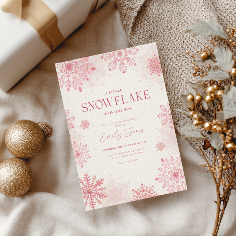 A Little Snowflake Is On The Way Baby Shower Invitation BS256