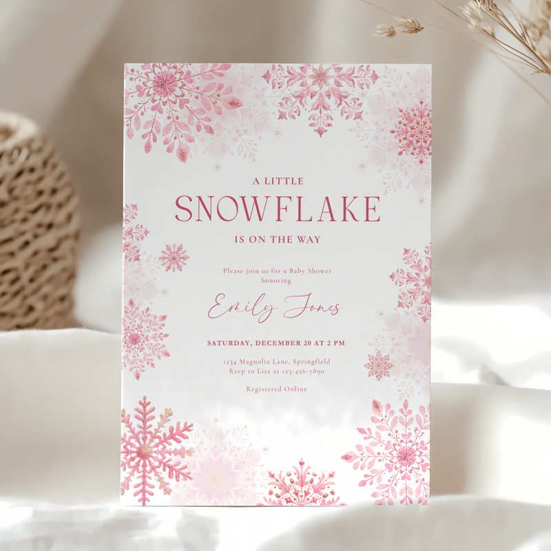 A Little Snowflake Is On The Way Baby Shower Invitation BS256