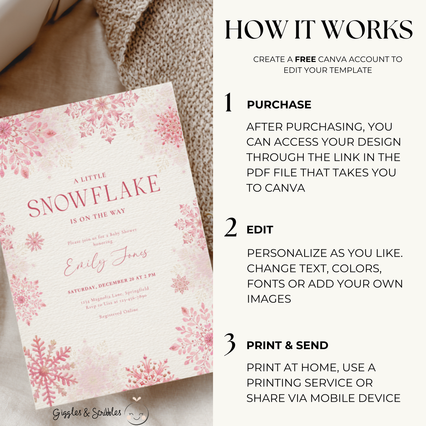 Baby Shower Invitation - A Little Snowflake Is On The Way Pink Girl BS256