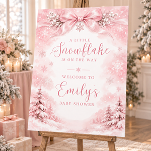 Pink Little Snowflake Baby Shower Welcome Sign BS337