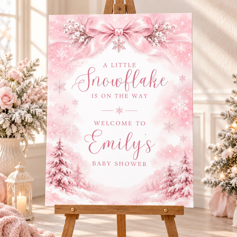 Pink Little Snowflake Baby Shower Welcome Sign BS337