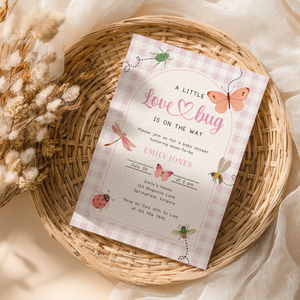 Pink Gingham Love Bug Baby Shower Invitation BS277
