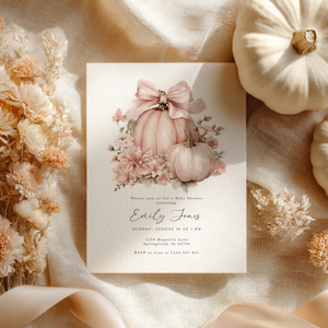 Baby Shower Invitation - Pink Bow Little Pumpkin BS233