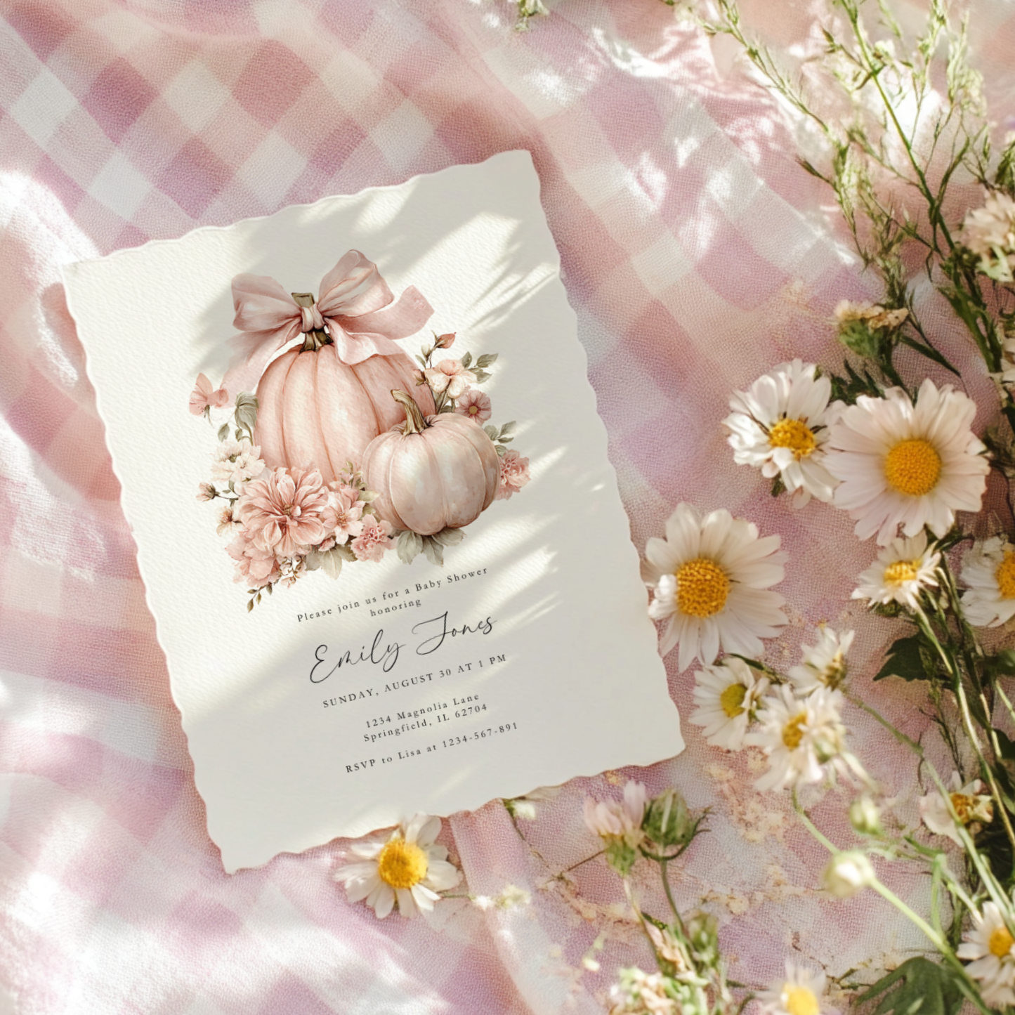 Baby Shower Invitation - Pink Bow Little Pumpkin BS233