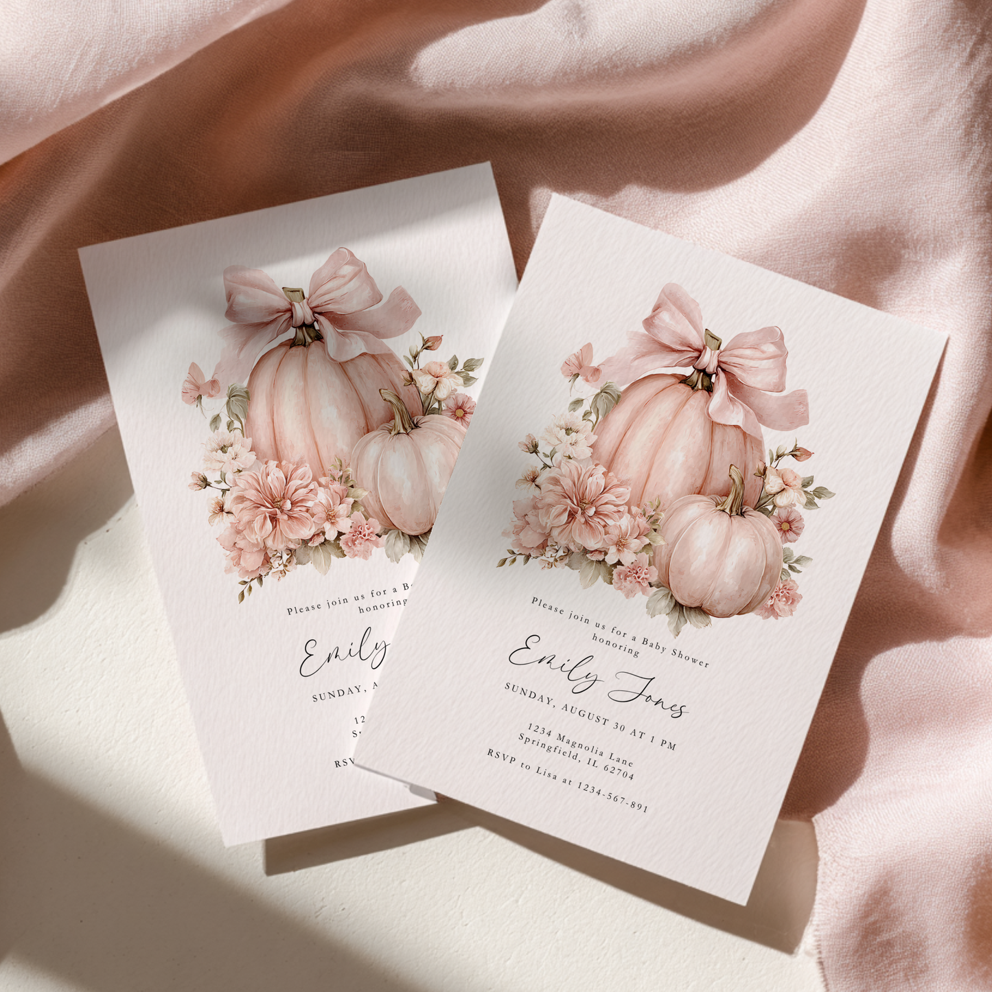 Baby Shower Invitation - Pink Bow Little Pumpkin BS233