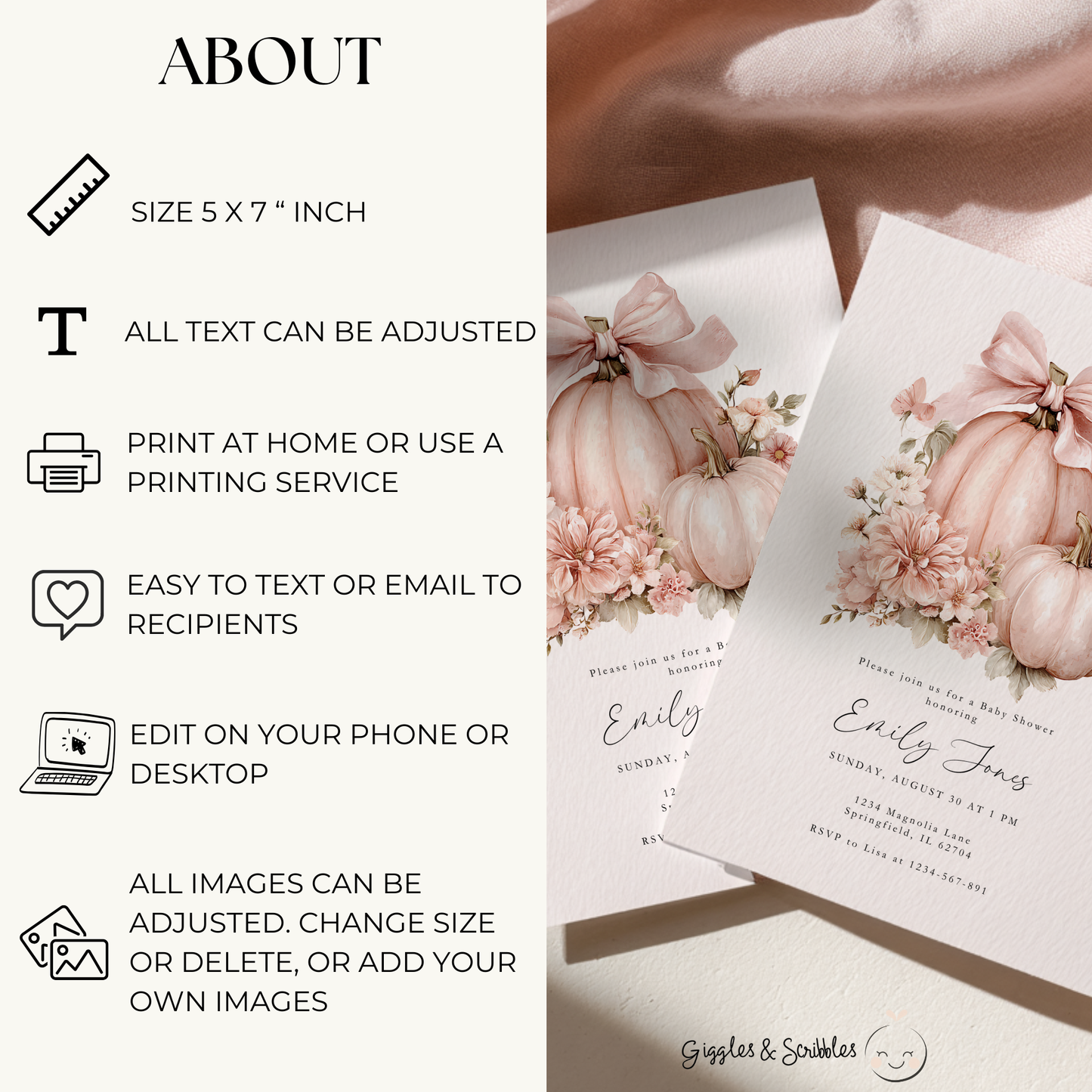 Baby Shower Invitation - Pink Bow Little Pumpkin BS233