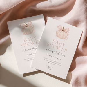 Baby Shower Invitation - Pink Pumpkin Elegant Toile de Jouy with Bow BS189