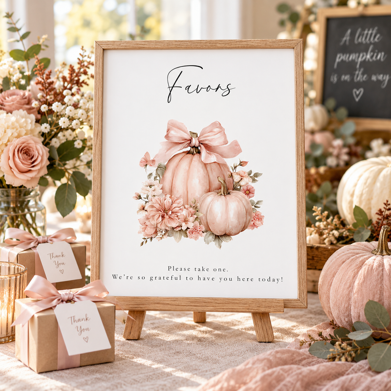 Pink Pumpkin Baby Shower Table Sign Bundle BS233