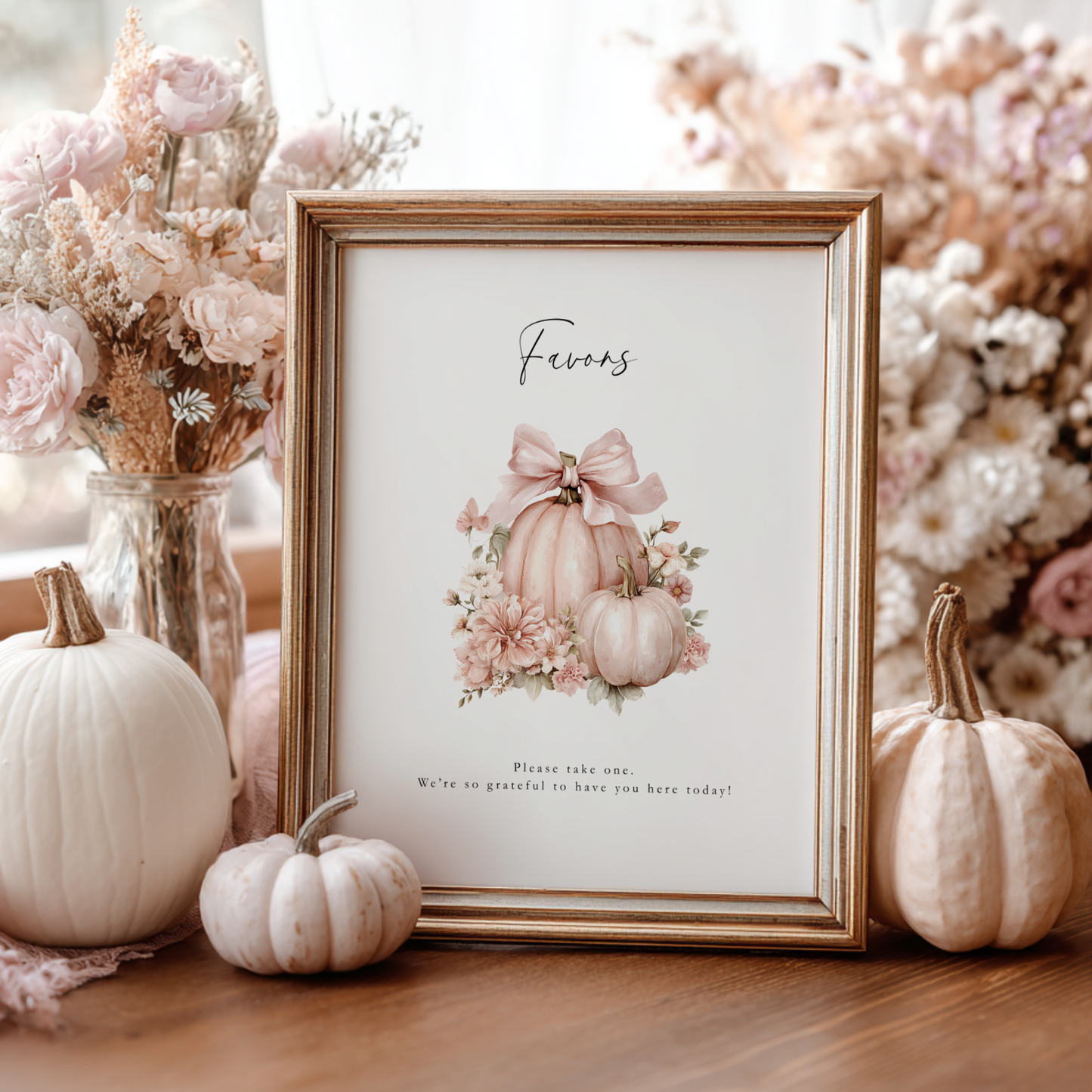 Baby Shower Table Sign Bundle - Pink Pumpkin Floral Coquette Bow BS233