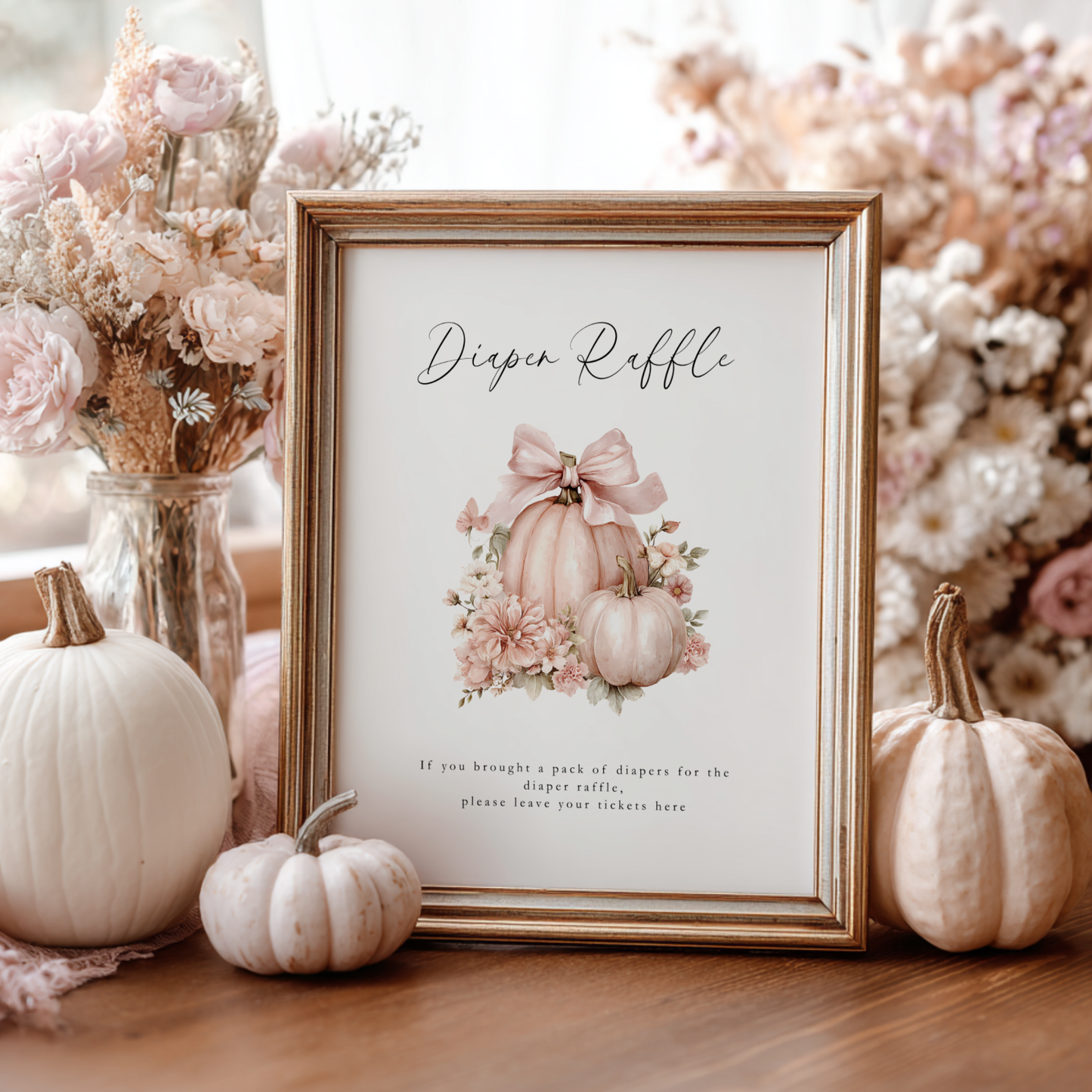 Baby Shower Table Sign Bundle - Pink Pumpkin Floral Coquette Bow BS233
