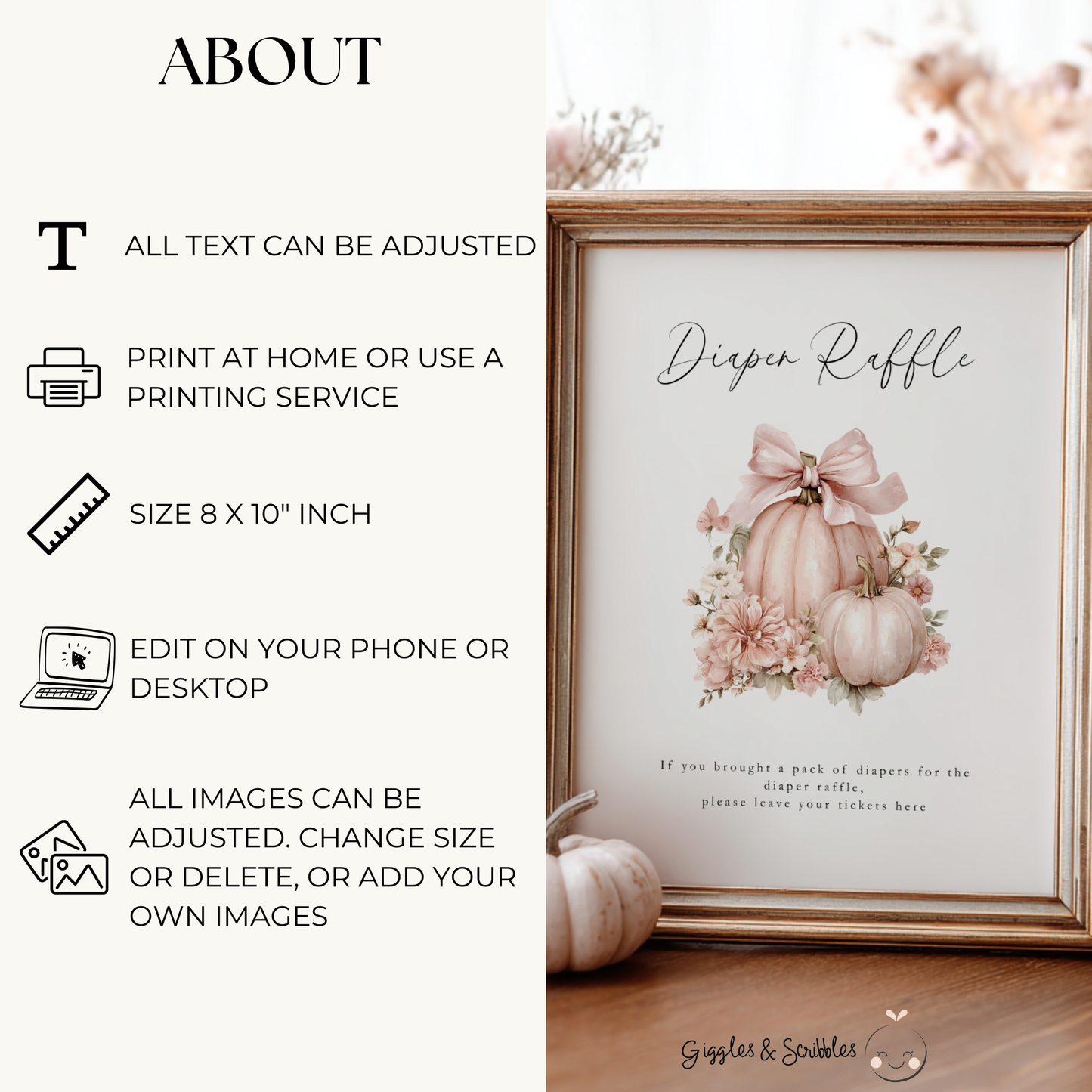 Baby Shower Table Sign Bundle - Pink Pumpkin Floral Coquette Bow BS233