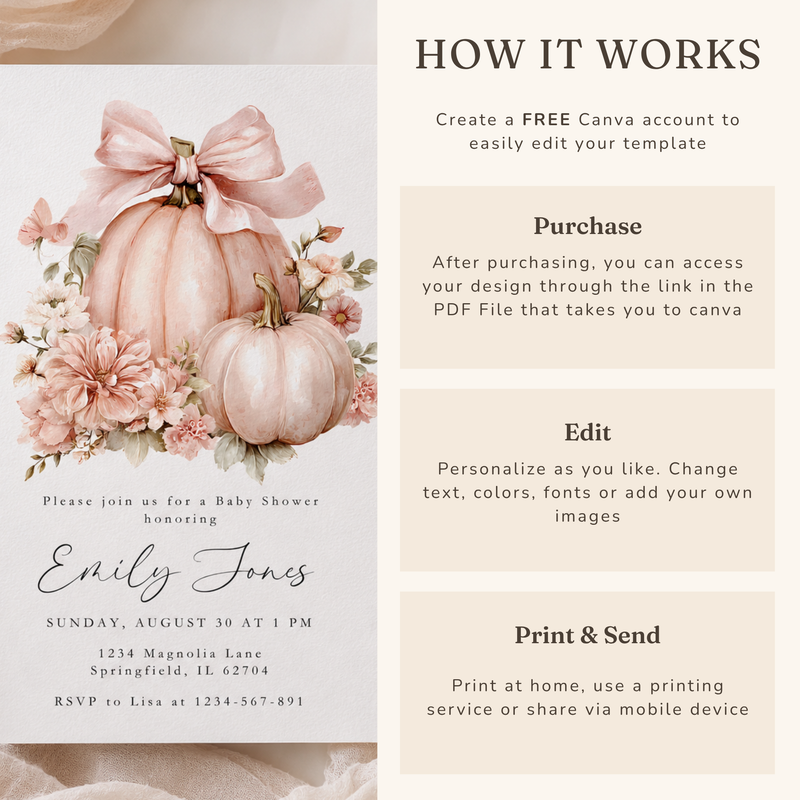 Pink Little Pumpkin Baby Shower Invitation Bundle BS233
