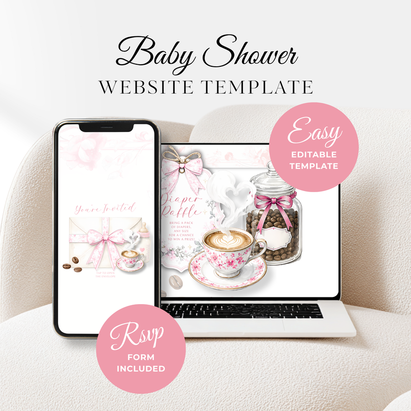 Pink Toile Baby Is Brewing Baby Shower Website Template with RSVP BS62