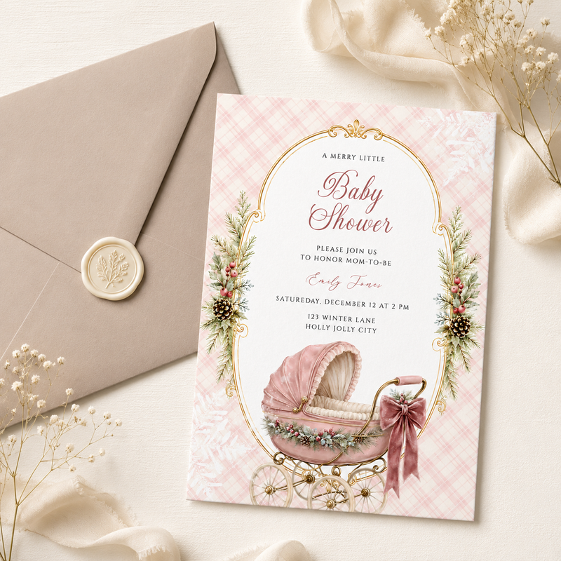 Pink Winter Merry Little Baby Shower Invitation – Baby It’s Cold Outside BS326