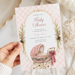Pink Winter Merry Little Baby Shower Invitation – Baby It’s Cold Outside BS326