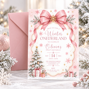 Pink Winter ONEderland First Birthday Invitation L186