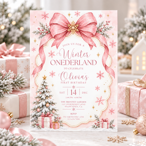Pink Winter ONEderland First Birthday Invitation L186