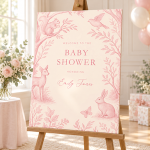 Pink Woodland Toile Baby Shower Welcome Sign BS255