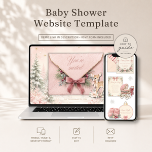 Pink Christmas Baby Shower Website Invitation with RSVP BS325