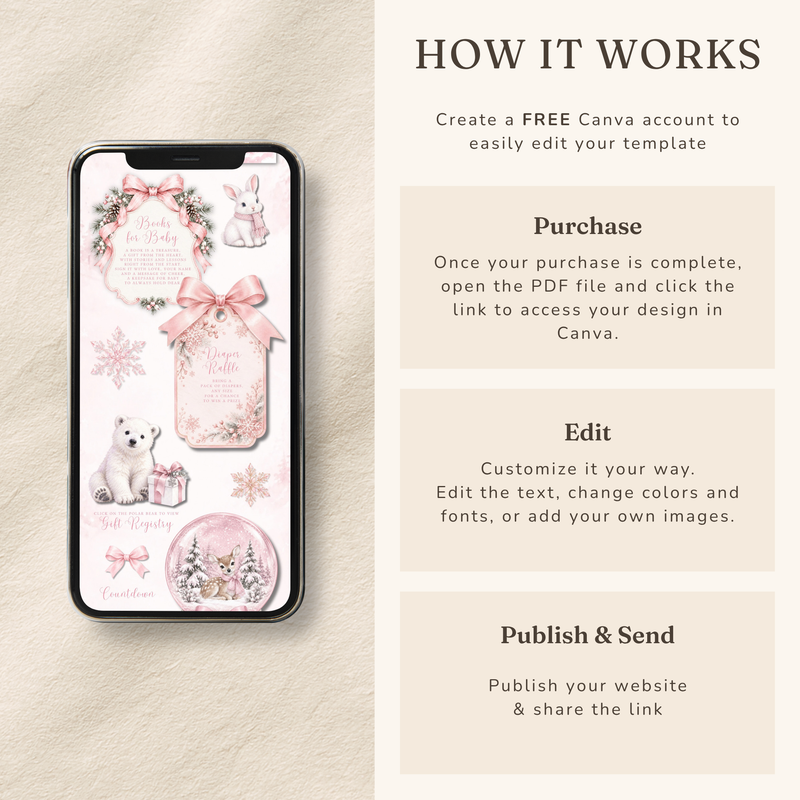 Pink Snowflake Baby Shower Website Invitation with RSVP BS337