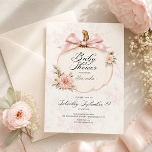 Pink Pumpkin Coquette Baby Shower Invitation L157