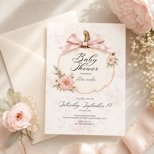 Pink Pumpkin Coquette Baby Shower Invitation L157