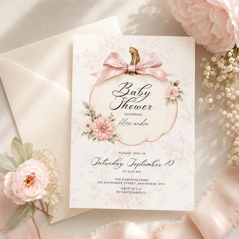 Pink Pumpkin Coquette Baby Shower Invitation L157