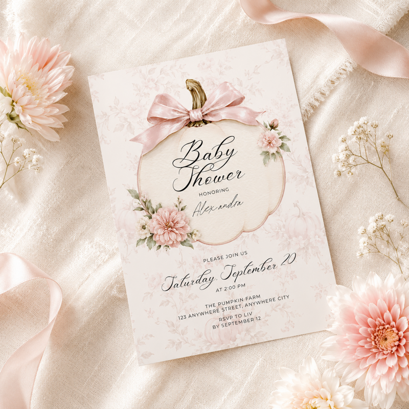 Pink Pumpkin Coquette Baby Shower Invitation L157