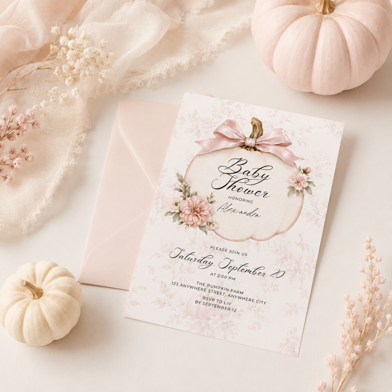 Pink Pumpkin Coquette Baby Shower Invitation L157