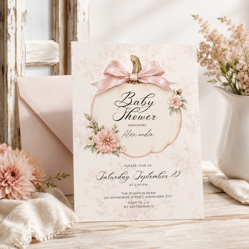 Pink Pumpkin Coquette Baby Shower Invitation L157