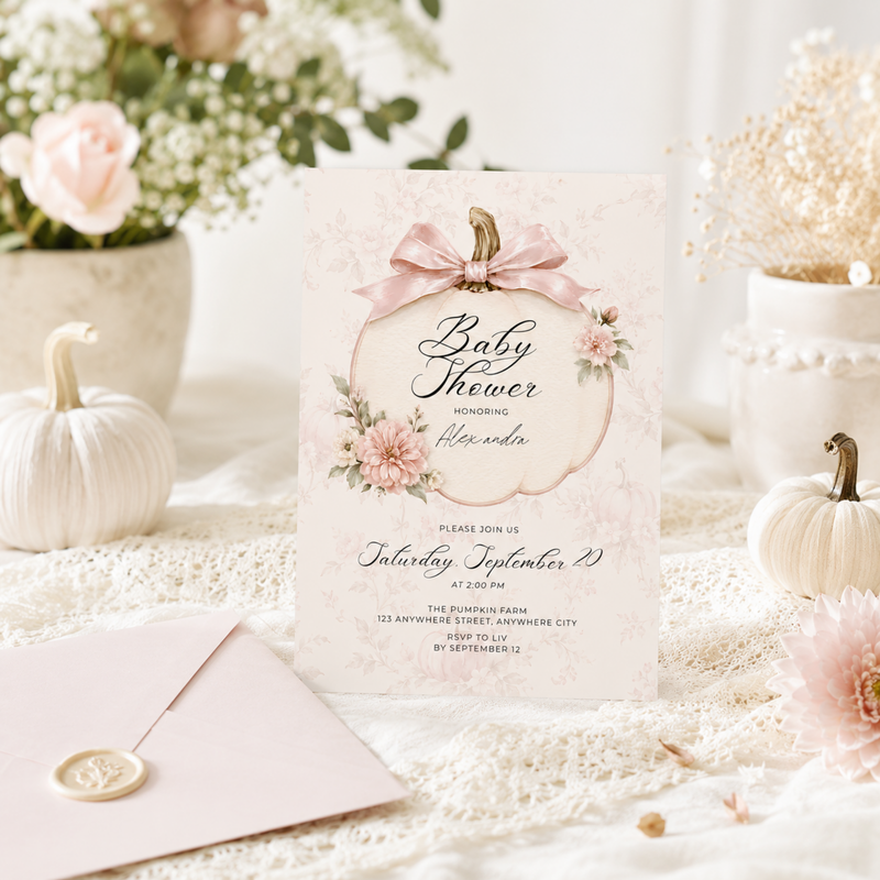 Pink Pumpkin Coquette Baby Shower Invitation L157