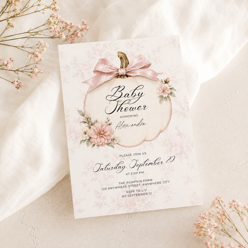 Pink Pumpkin Coquette Baby Shower Invitation L157