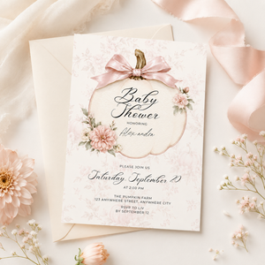 Pink Pumpkin Coquette Baby Shower Invitation L157