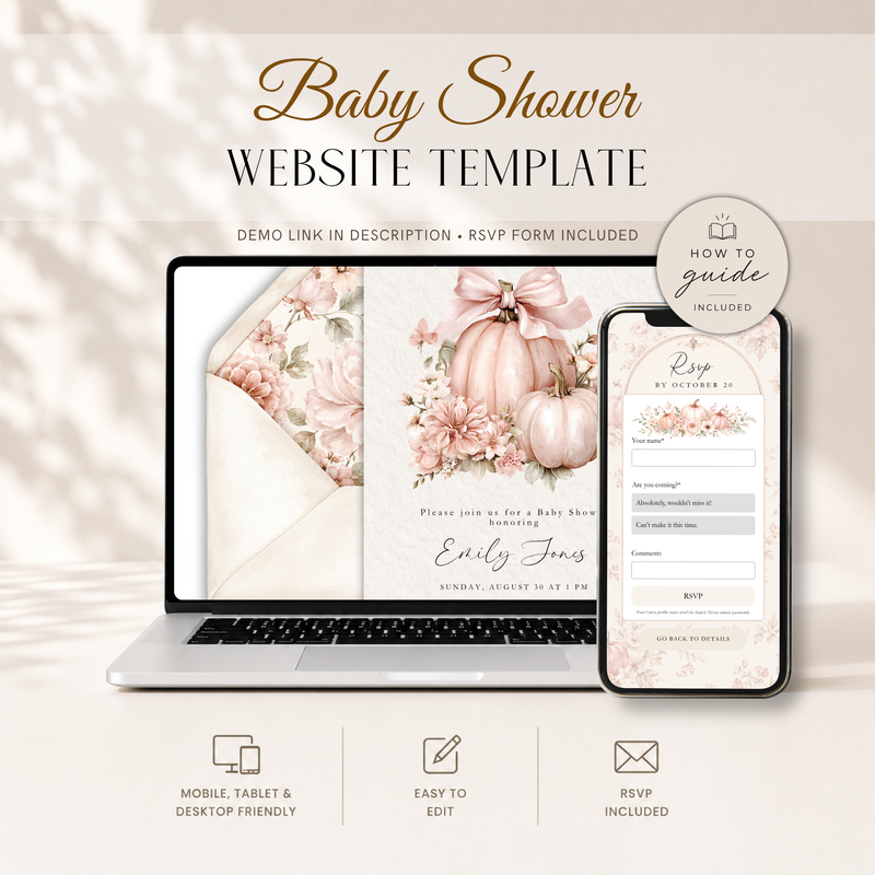 Pink Pumpkin Baby Shower Website Invitation with RSVP BS233