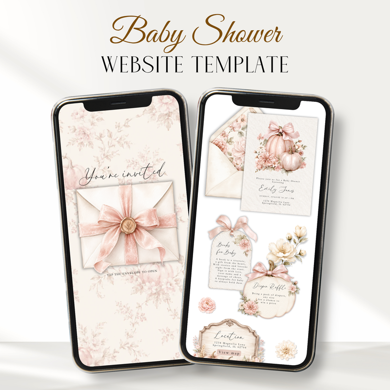 Pink Pumpkin Baby Shower Website Invitation with RSVP BS233