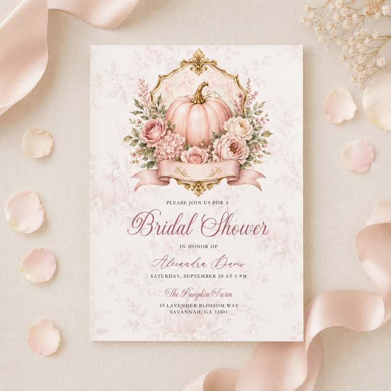 Pink Pumpkin Bridal Shower Invitation L158