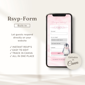 Pink Winter Onederland First Birthday Website Invitation with RSVP L185