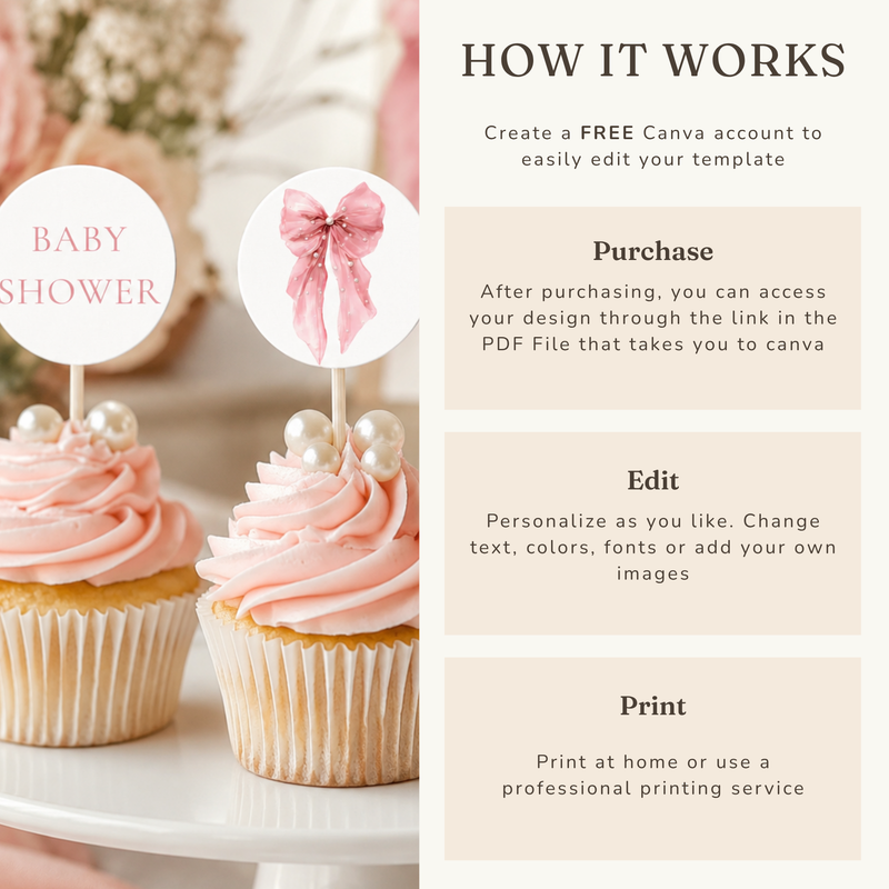 Pink Bow Baby Shower Templates Bundle BS164