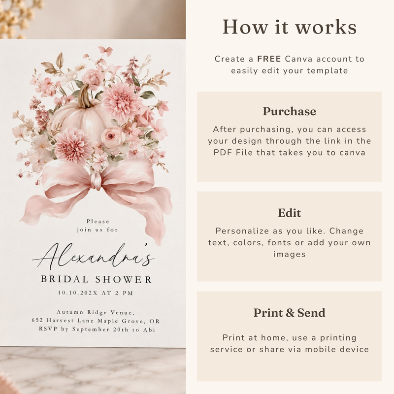 Pink Pumpkin Bridal Shower Invitation L16