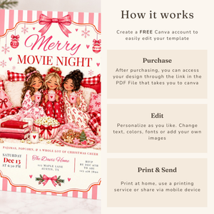 Pink Christmas Movie Night Invitation L180