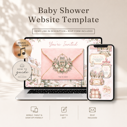 Pink It Takes a Village Baby Shower Website Invitation with RSVP L168