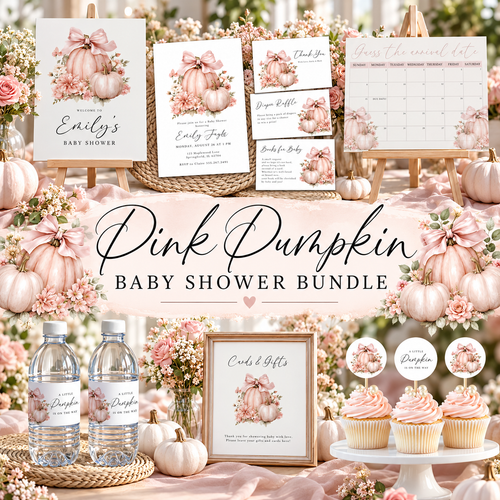 A Little Pumpkin Is On The Way Pink Baby Shower Mega Bundle BS233