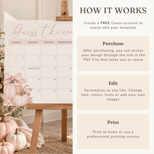Pink Pumpkin Guess The Arrival Date Baby Shower Game Sign BS233