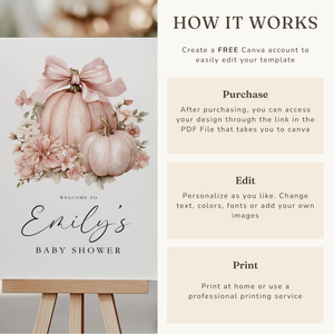 Floral Pink Pumpkin Baby Shower Welcome Sign BS233